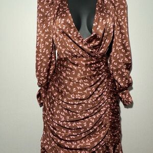 Elegant Brown Floral Dress